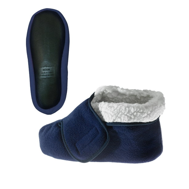 Men's & Women's Extra Wide Soft Fleece Diabetic Bootie Slippers for Seniors, XL, Navy - Walmart.com