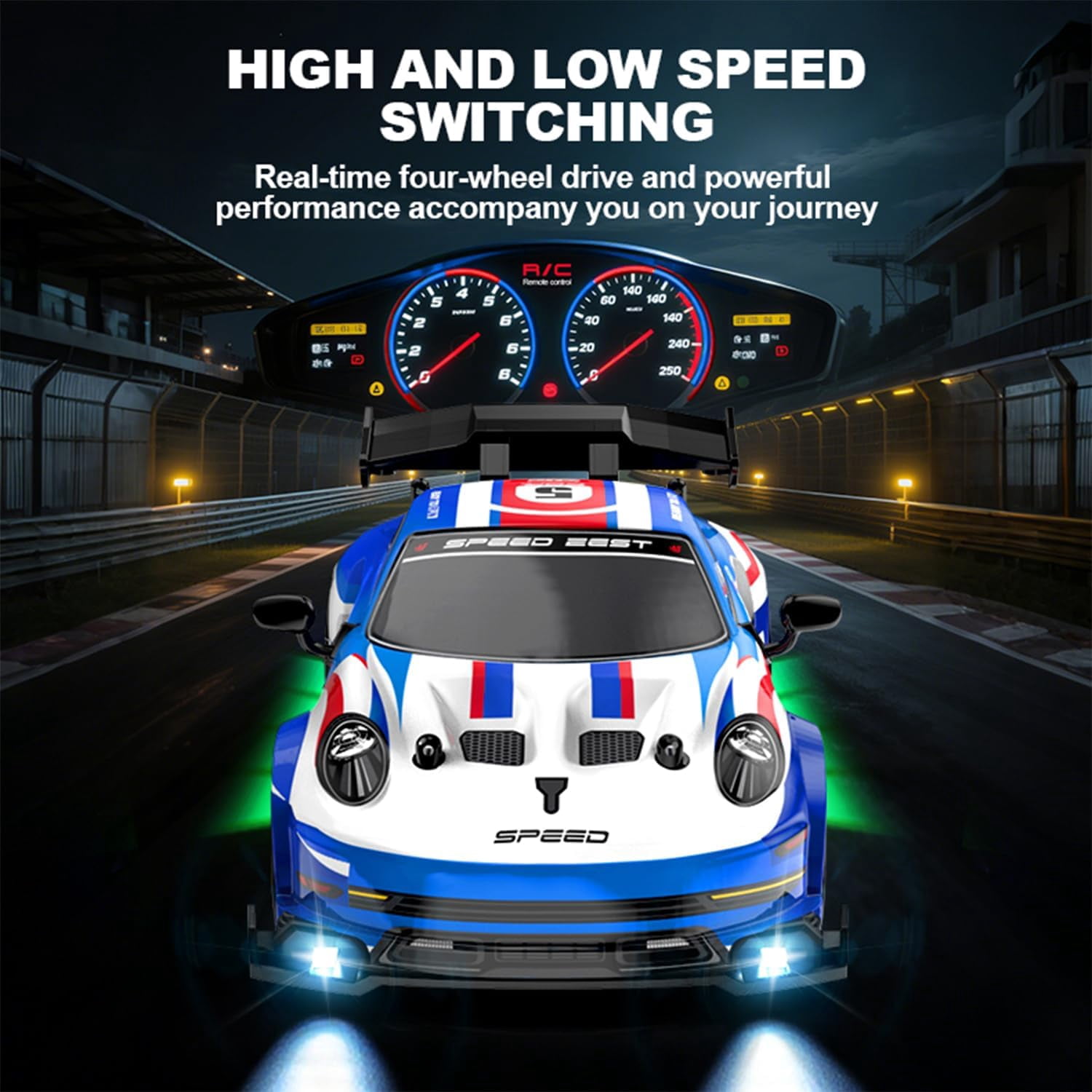 AIGIA RC Drift Car 1:24 Scale 30KM/H High Speed 4WD 2.4GHz Racing Sport Toy Car with LED Lights Racing and Drift Wheels
