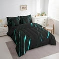 thumbnail image 3 of Manfei Geometric Stripes 7-Piece Bedding Comforter Set,Black Teal King Bedding Sets,Neon Lights Ultra Soft Bed Sheets,Luxury Boys Bedroom Decor,Reversible, 3 of 7