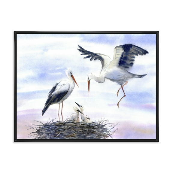 Designart 'Storks With Babies In The Nest' Farmhouse Framed Canvas Wall Art Print