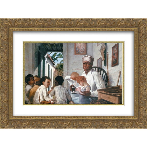Francisco Oller 2x Matted 24x18 Gold Ornate Framed Art Print 'The School of the Teacher Rafael Cordero'