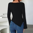 thumbnail image 4 of WTOBBY Women's Long Sleeve V-Neck Shirt Slim Fit Blouse Top, Asymmetric Hem Stacked Neck Sexy Going Out Tops for Fall Events,Black XL, 4 of 4