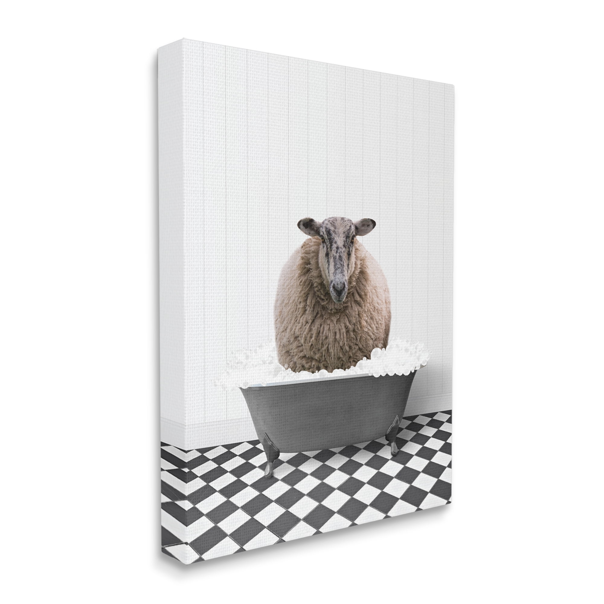 Stupell Industries Ram in Bathroom Tub Animals & Insects Painting Gallery Wrapped Canvas Print Wall Art, 30 x 40