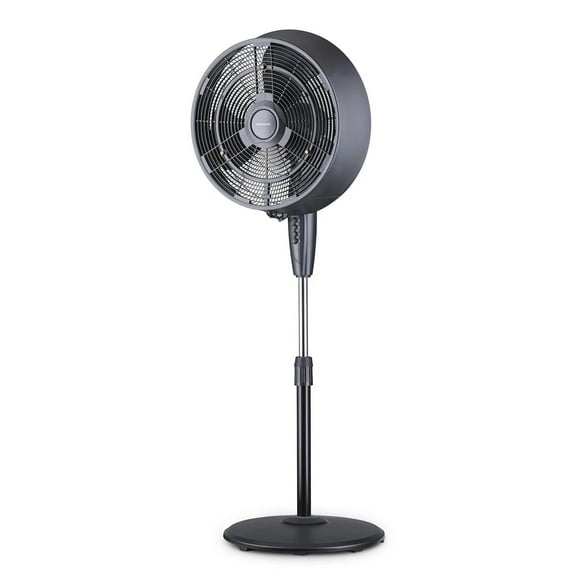 Restored NewAir 18" Outdoor Cooling Misting Oscillating Pedestal Fan, Black, Three Speed, Garden Hose Connect, 500 sq. ft. Area, Wide Angle, Built-in GFCI (Refurbished)