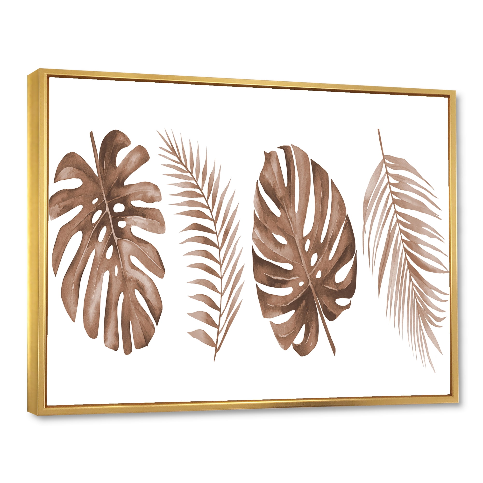 Designart 'Tropical Palm and Monstera Leaf In Terracotta' Traditional Framed Canvas Wall Art Print