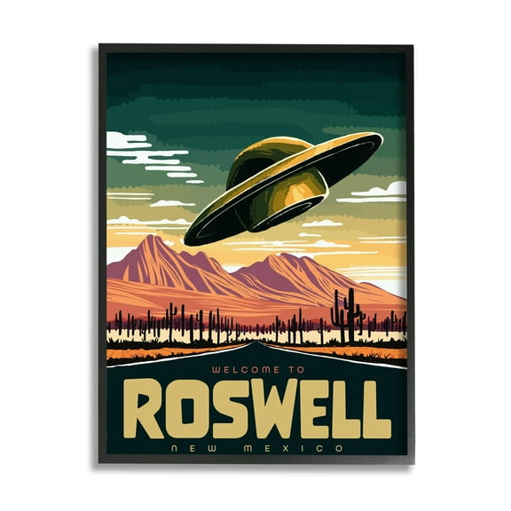 Stupell Industries Welcome Roswell New Mexico UFO Travel & Places Painting Black Framed Art Print Wall Art