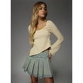 thumbnail image 4 of Womens Blue Pleated Mini Denim Skirt, High Waist A-Line Flare Style, 4 of 5