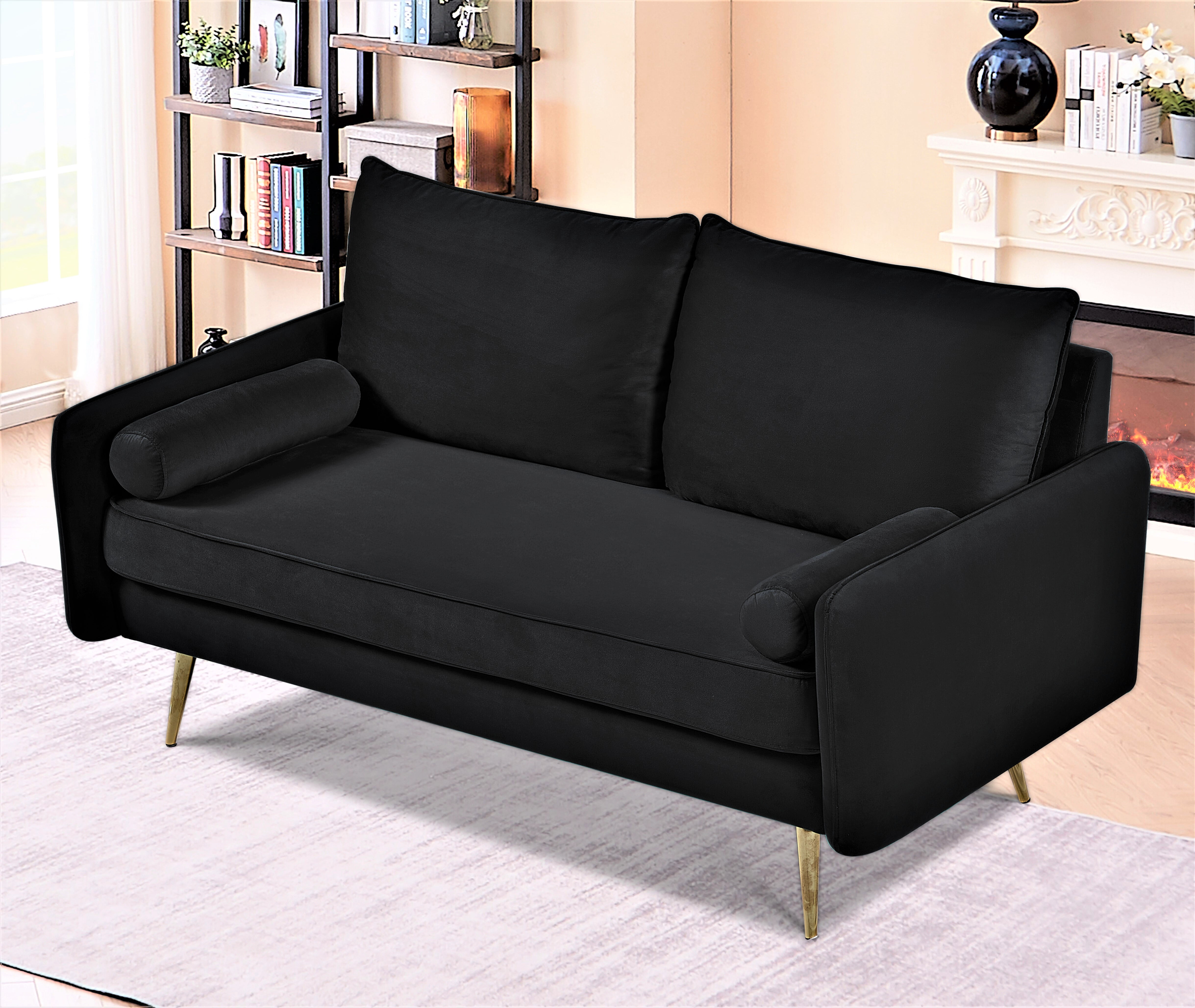 US Pride Furniture Villeda 58''W Polyester Square Arms Loveseat Black