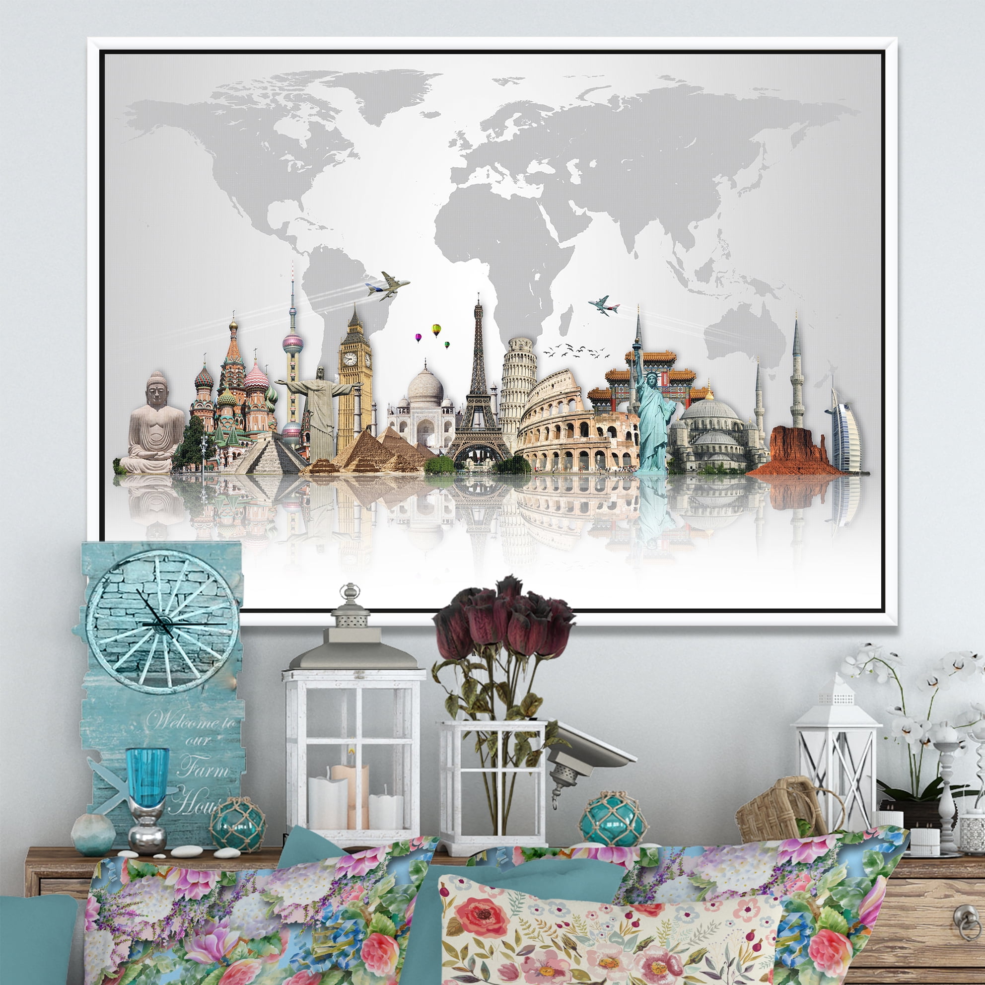 Designart ' Famous Monuments Across World ' Large Framed Canvas Art Print