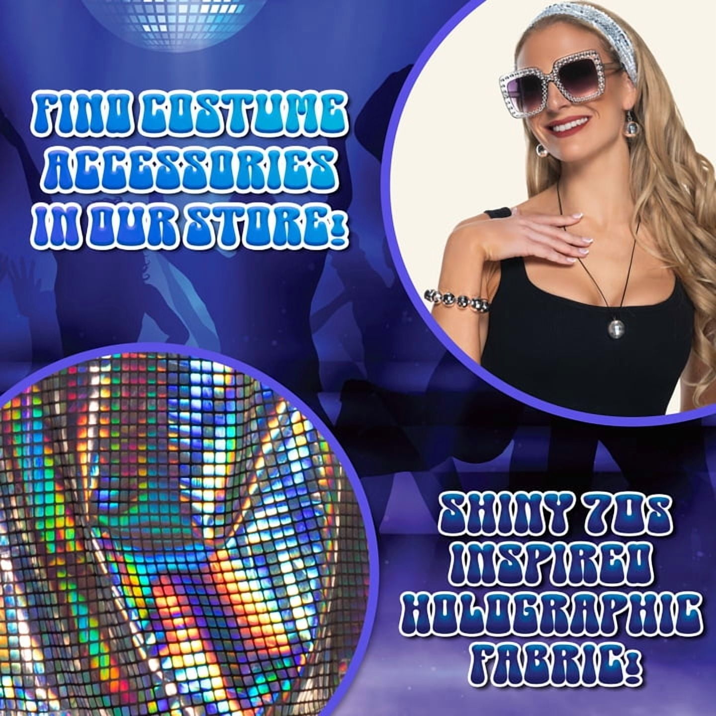 UNDERWRAPS 70s Hologram Mini Dress - 70s Outfits For Women, Rave Costume, Disco Mini Dress, Festival Outfits, Halloween Dance Party Dress Up