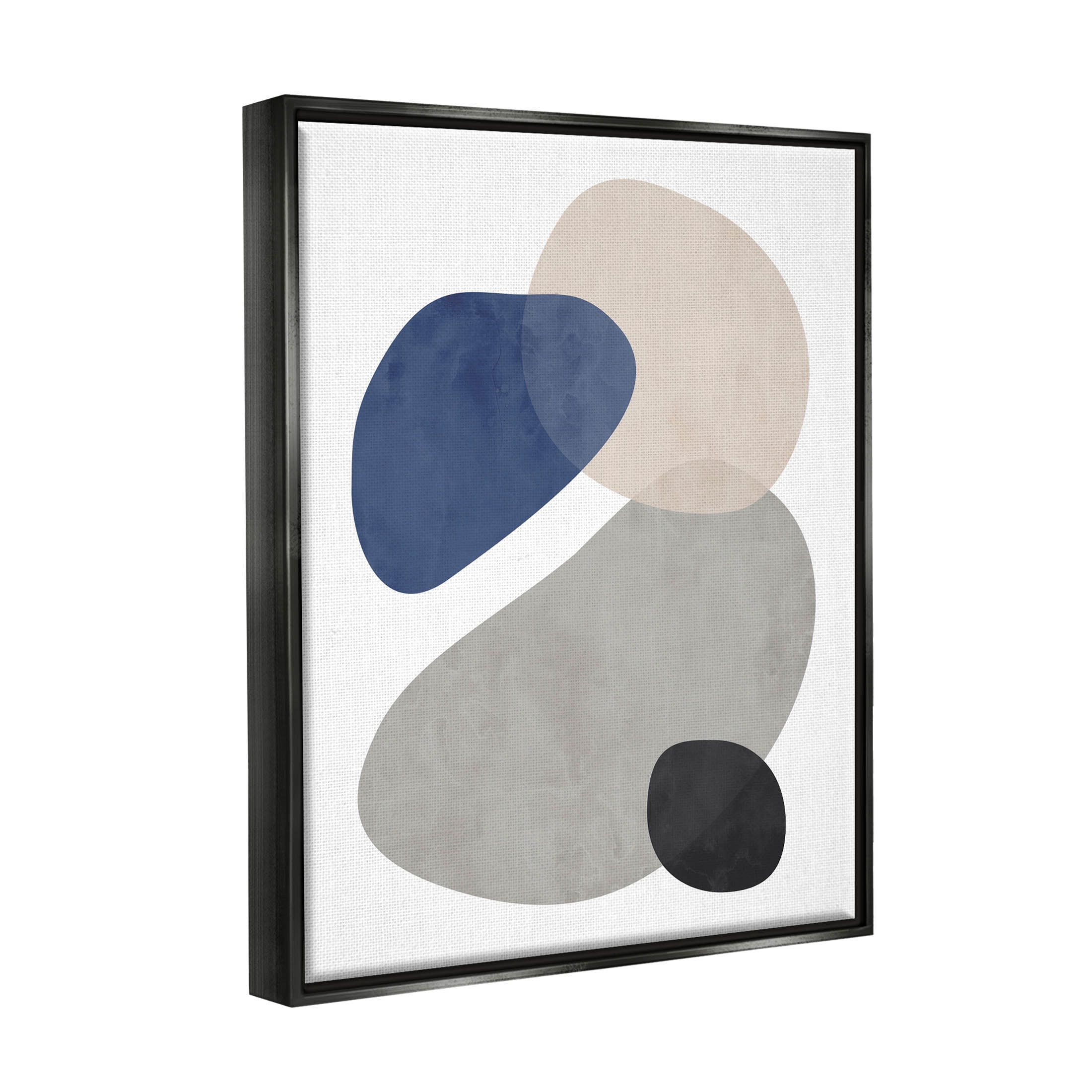 Layered Minimal Oblong Forms Abstract Graphic Art Jet Black Framed Art Print Wall Art