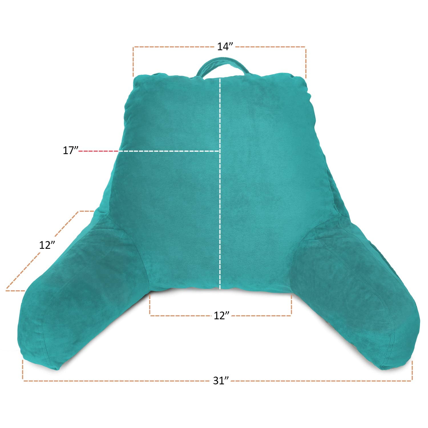 Clara Clark Bed Rest Reading Pillow with Arms and Pockets, for Kids Teens & Adults - Premium Shredded Memory Foam TV Pillow, Medium, Teal