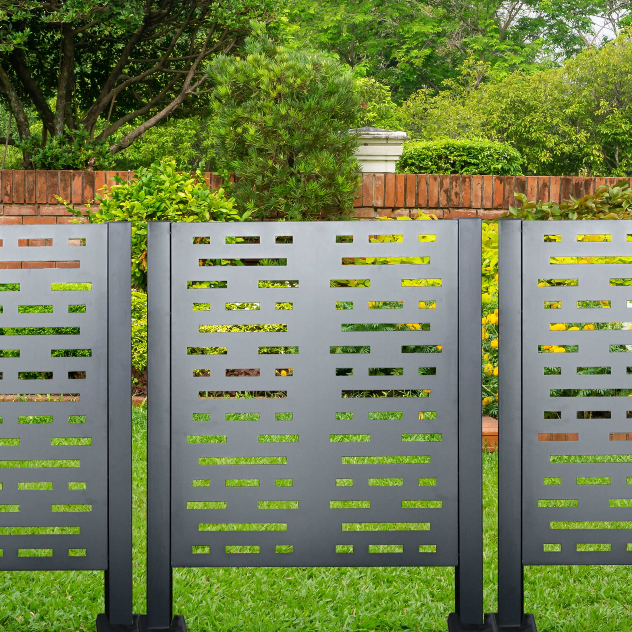 Noble House 3x3 FT Air Conditioner Fence Cover, Galvanized Steel Outdoor Unit Privacy Screen with Planters, Charcoal