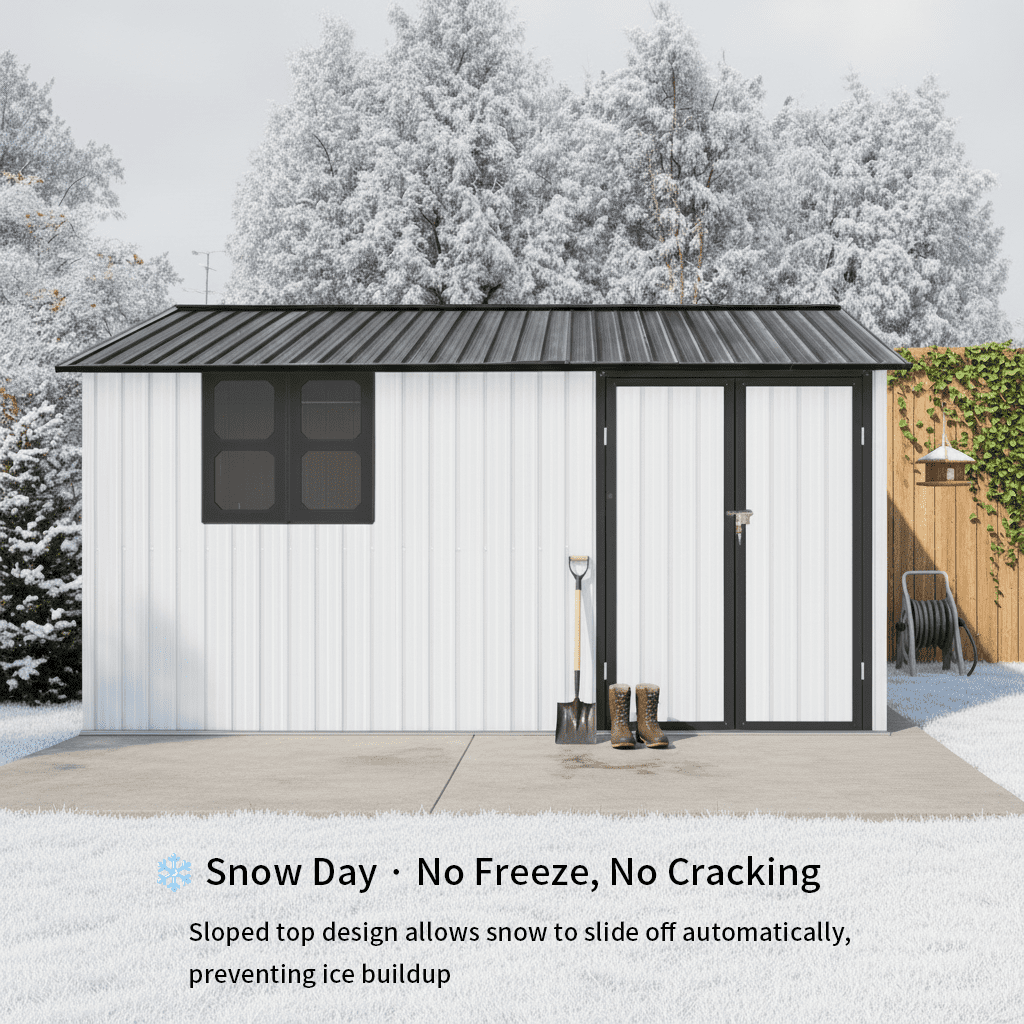 Mintazer 12×10 Ft All-Weather Metal Outdoor Storage Shed, Large Garden Tool Storage Building with Window for Backyard Lawn Patio, Beige & White