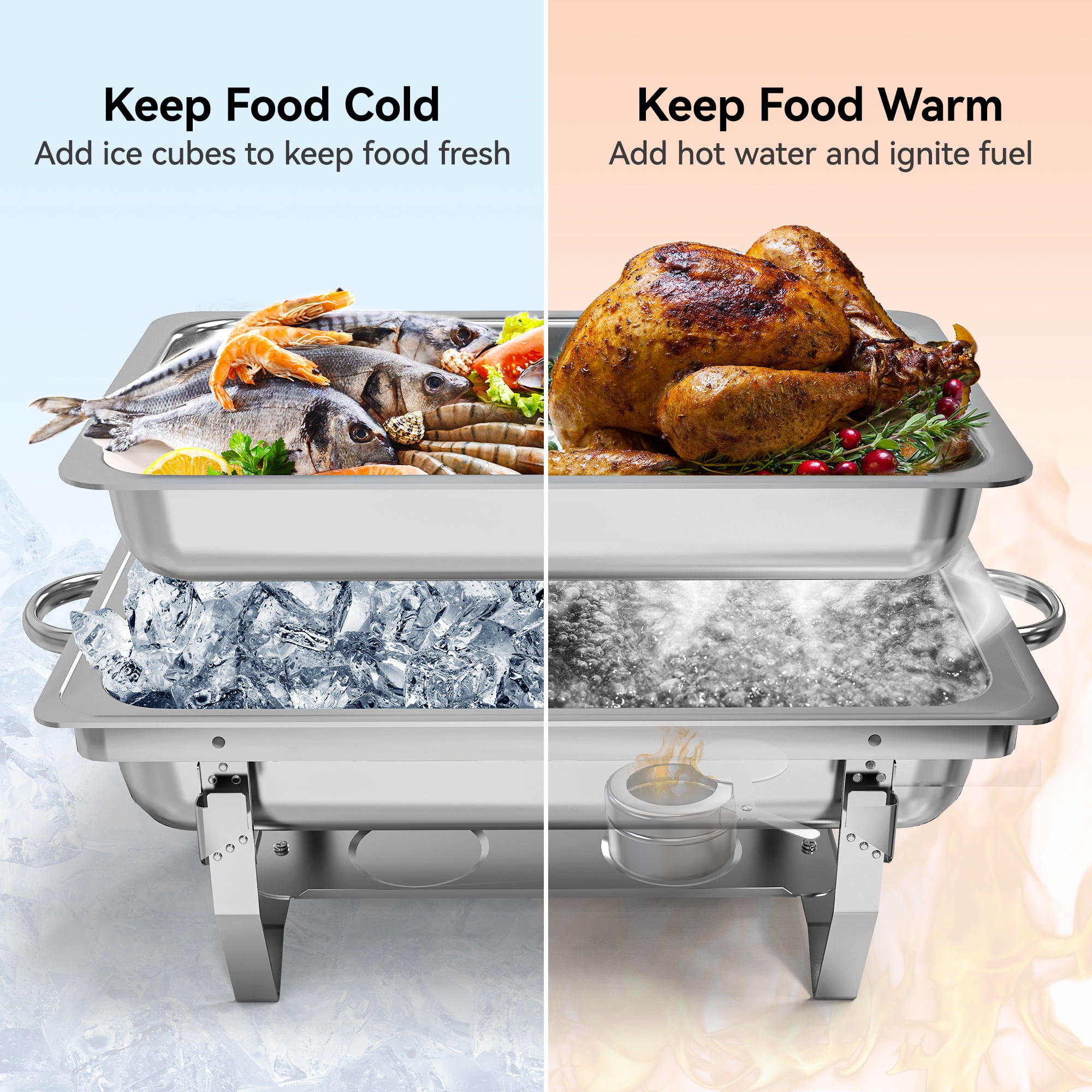 Dextrus 9L/9.5Q 6Pack Chafer Chafing Dish Buffet Sets Stainless Steel Serving Dish Catering Pans Food Warmer Full Size Rectangular Party Chafing Set