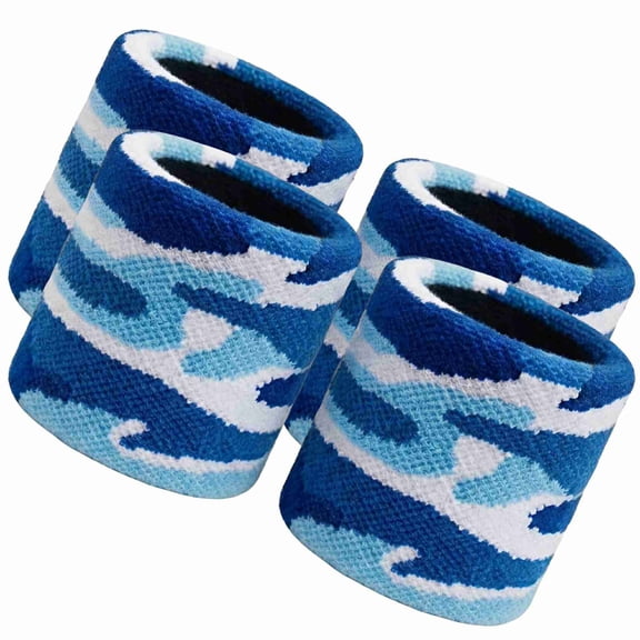 COUVER Camouflage Athletic Sweatband Wristbands Blue White 2 Pairs (4 Count)