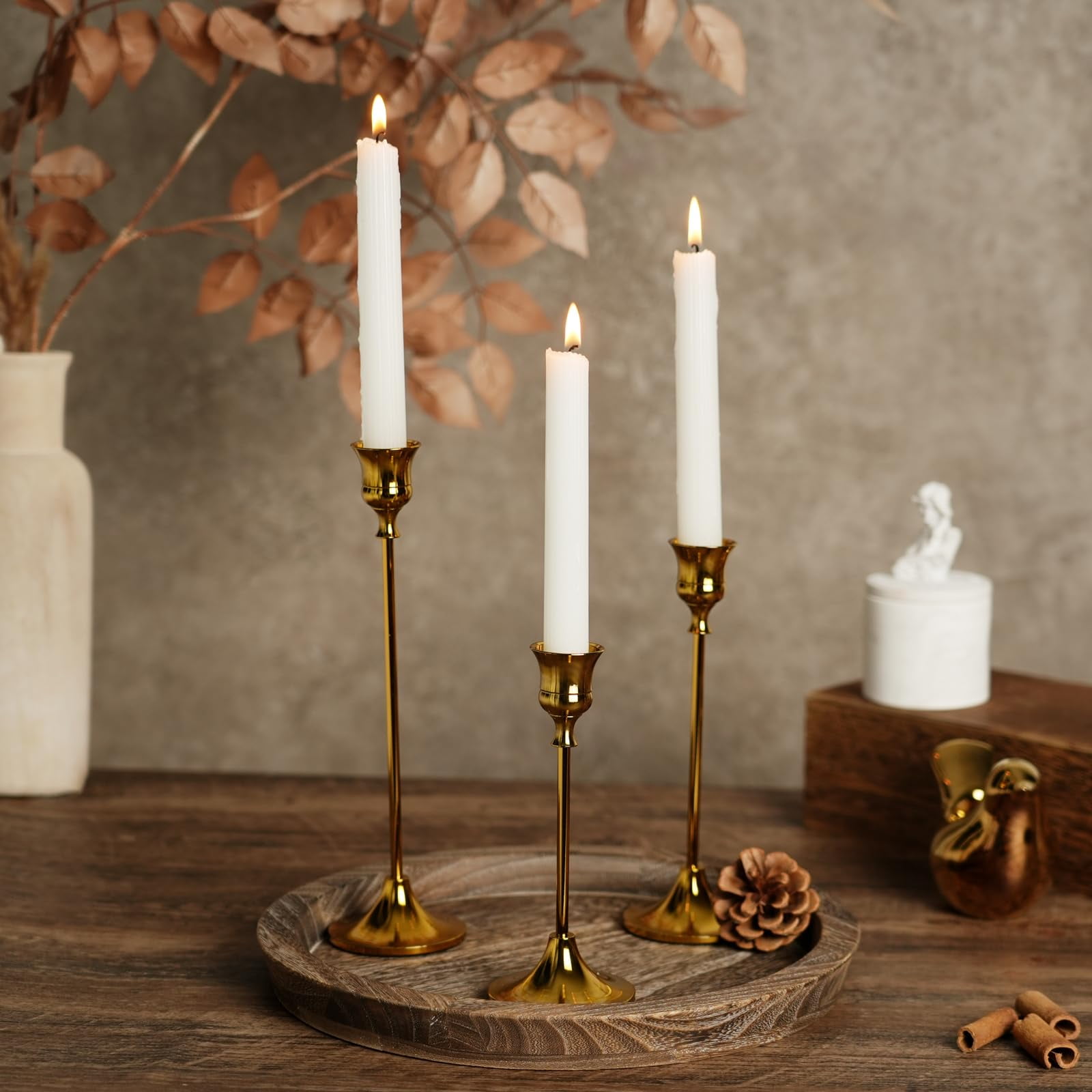 Nuptio 2 Sets(6 Pcs) Brass Gold Metal Taper Candle Holders Candlestick Holders