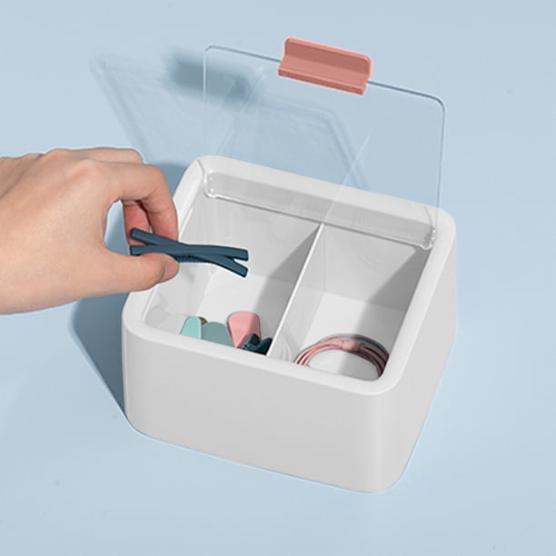Caja de almacenamiento de algodón cosmético con tapa y etiqueta a prueba de polvo Caja de almacenamiento de lápiz labial de escritorio con doble compartimento Caja de almacenamiento de Akmoler