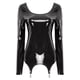 thumbnail image 3 of Vestido de club para mujer de manga larga con cremallera trasera mini lencería vestido de látex vestido bodycon de charol brillante con clips de liga, 3 of 5