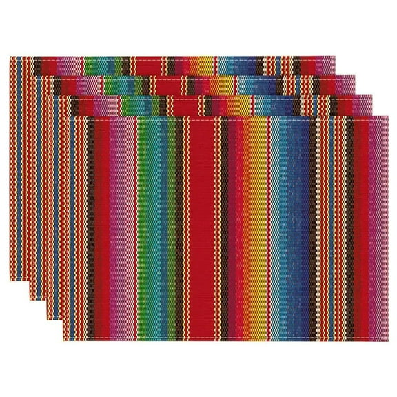 Mexican Placemats for Dining Table Set of 4,Ethnic Stripes Rainbow Place Mats for Home Party Kitchen Indoor Holiday Rustic Washable Heat Resistant Table Mats