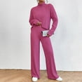 thumbnail image 4 of CILENON Womens Travel Outfit for Airplane Women's High Neck 2 Piece Sweatsuit Long Sleeve Knit Sweater Tops Wide Leg Pants Set Outfits Airport Travel Outfit Women Women's Travel Outfits (Hot Pink,L), 4 of 5