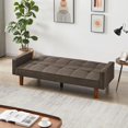 thumbnail image 3 of Sofa Bed, Convertible Sofa Couch Futon Sleeper Linen Fabric Reclining Sofa with Armrest Wood Legs for Living Room Furniture (Brown), 3 of 9