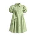 thumbnail image 4 of hengsof Girls Button Short Sleeve Turn Down Collar Dress Fashion Bow Rhinestone Princess Dress Backless Bow Summer Dress for Kids 4-16 Years, 4 of 6