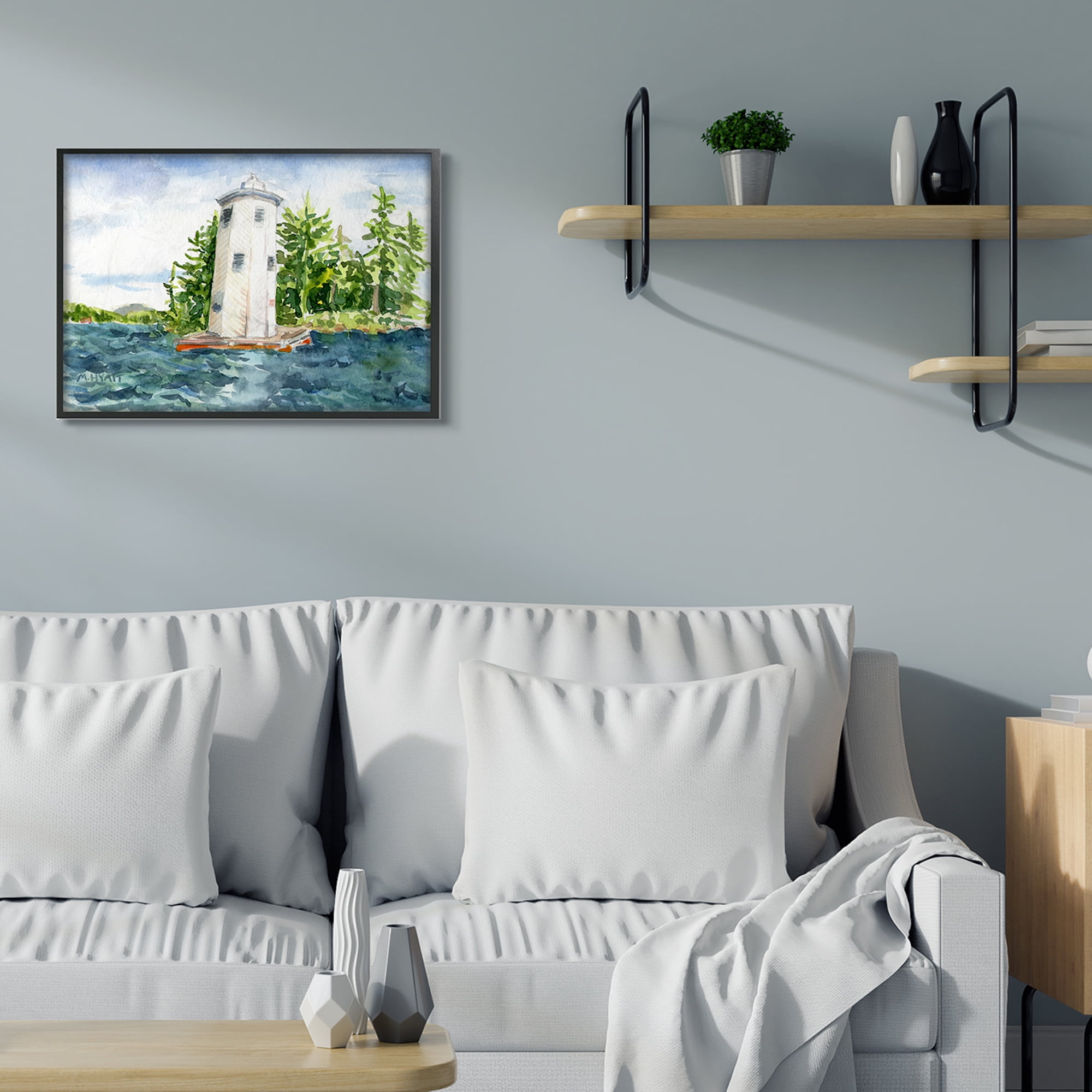 Stupell Industries Cove Side Lighthouse Rustic Lake Landscape Black Framed, 24 x 30, Design by Melissa Hyatt LLC