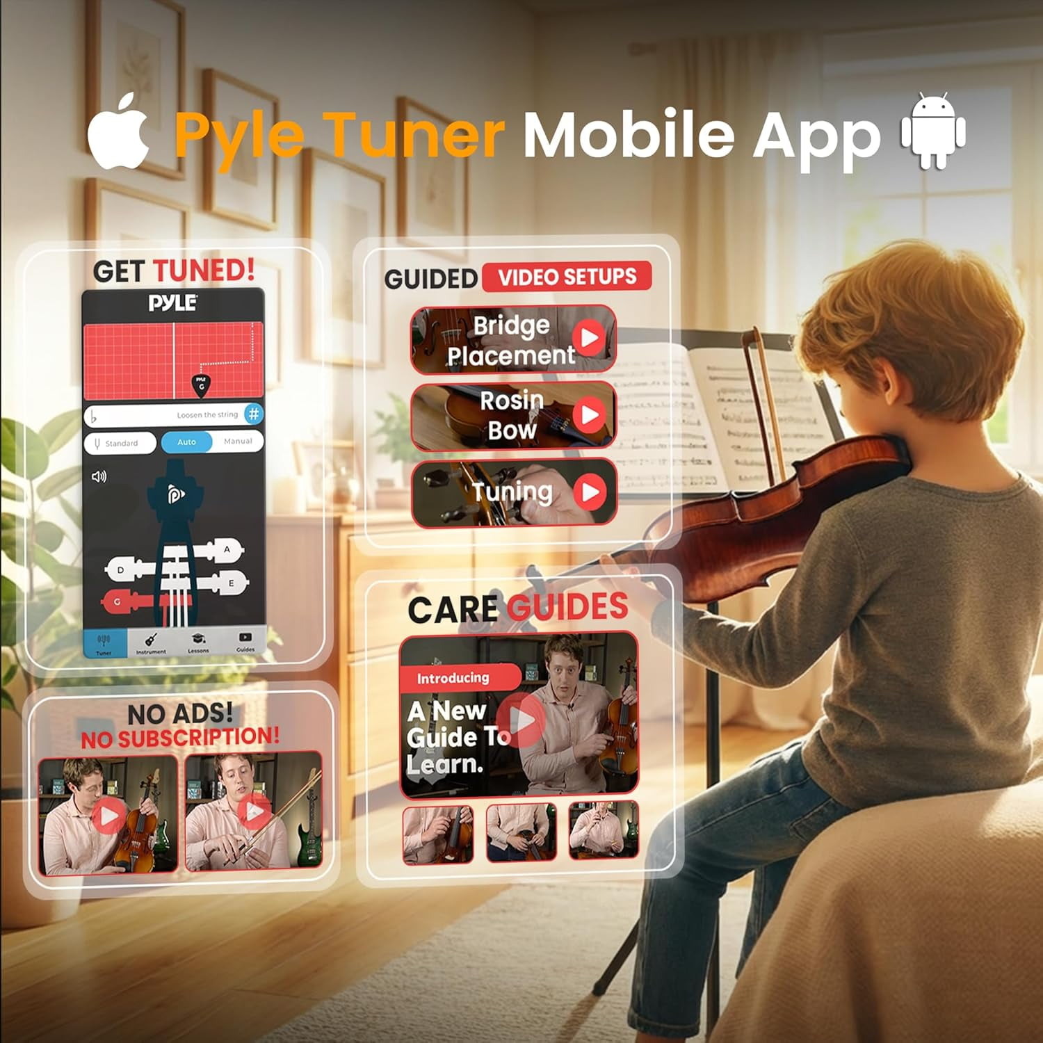 Pyle 4/4 Full Size Beginner Acoustic Violin Set – Student Violin with Hard Case, Bow, Extra Strings, Rosin & Full Accessory Kit, Includes Mobile App Tuner and 2 Months Free Lessons for Kids & Adults