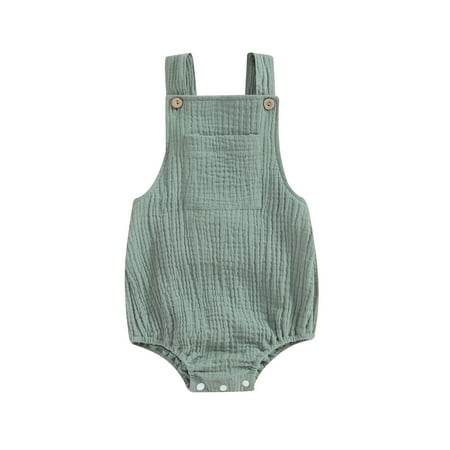 

Bagilaanoe Newborn Baby Girl Boy Cotton Linen Rompers Sleeveless Bodysuit 3M 6M 12M 18M 24M Infant Suspender Overalls
