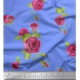 thumbnail image 1 of Soimoi Blue Cotton Voile Fabric Leaves & Pink Rose Flower Print Fabric by The Yard 42 Inch Wide, 1 of 1