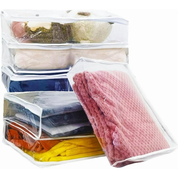 Triani 6 Pack Heavy Duty Zippered Storage Bags for Closet Linen Sweater Bedding Sheet Clothes Pillow Storage Bags with Display Pocket Cube Organizer(15*11*4 Inch)