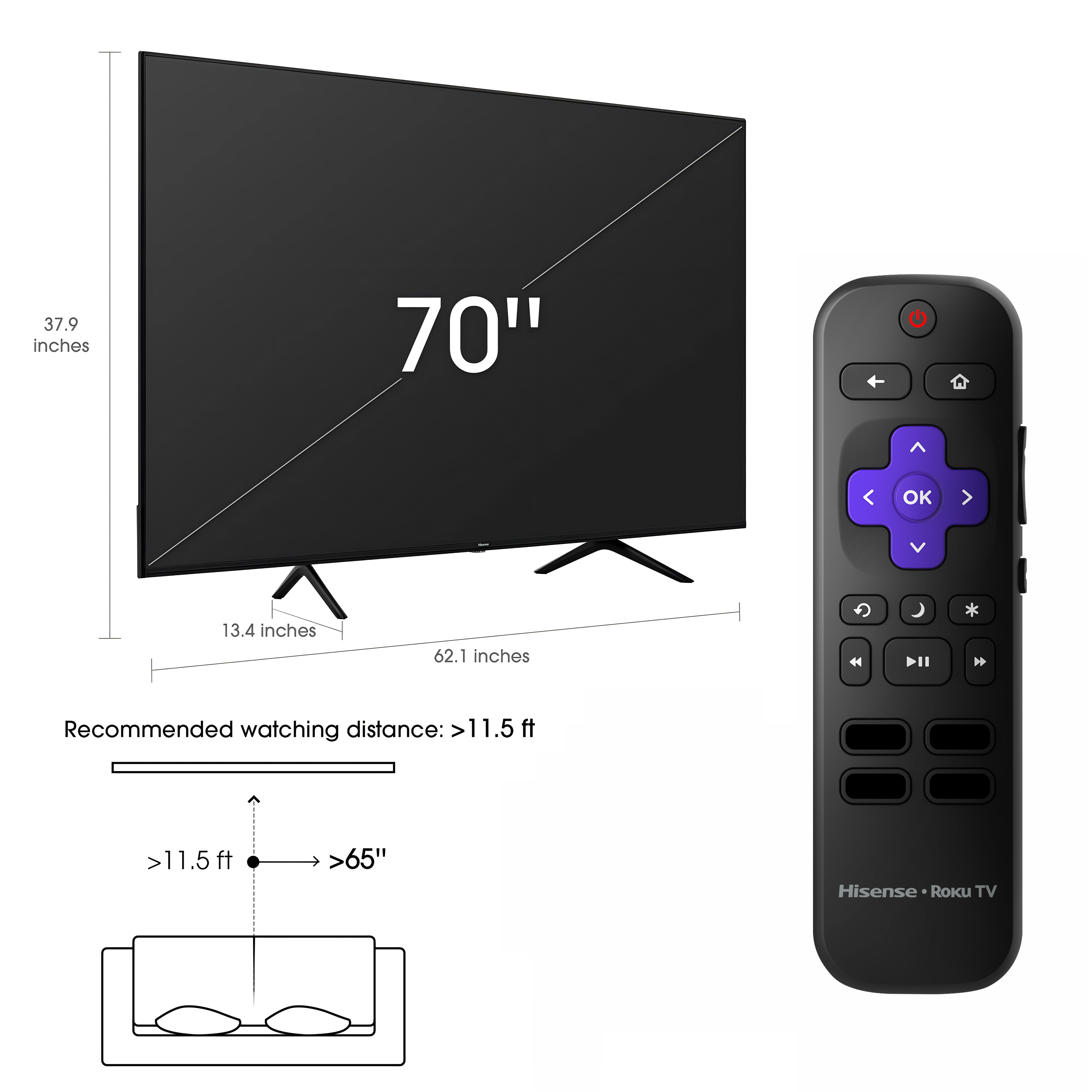 Hisense 70" Clase 4K UHD LED LCD Roku Smart TV HDR Serie R6 70R6E4 2