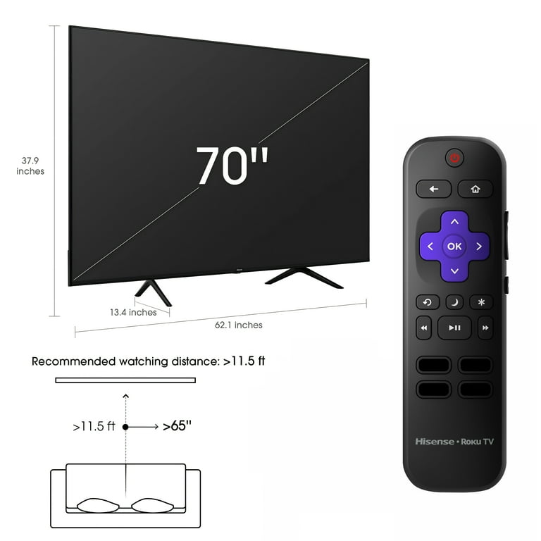 Hisense, 70 inch Class 4K UHD LED LCD Roku Smart TV R6 Series