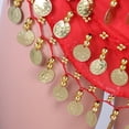 thumbnail image 2 of EeaseMX Pañuelo de gasa para danza del vientre para mujer, con 3 filas y 128 monedas, color rojo, 2 of 7
