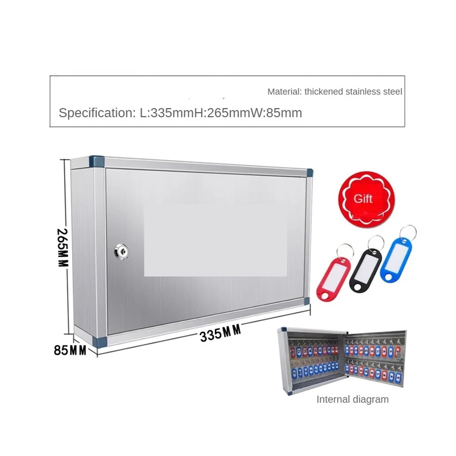 Stainless Steel Home Key Safe Storage Cabinet Storage Key Box Wall-Mounted ,House, Apartment, Office Key Storage