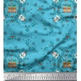 thumbnail image 1 of Soimoi Blue polyester Crepe Fabric Bear,Leaves & Baubles Christmas Print Fabric by Yard 42 Inch Wide, 1 of 1