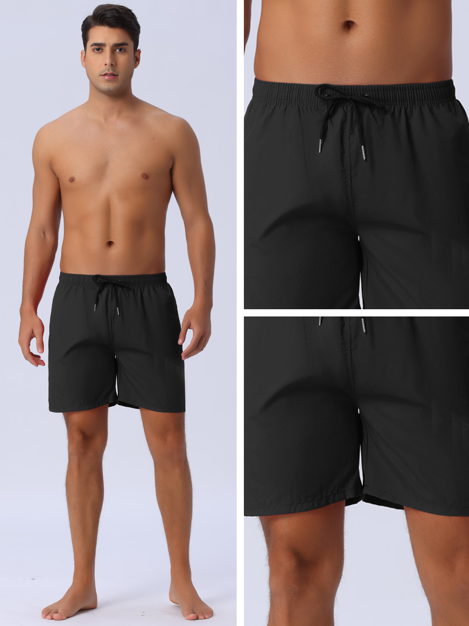 DARING DIVA Men's Elastic Waist Drawstring Surfing Board Shorts 34 Black