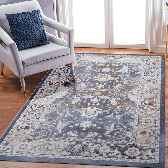 6X9 Blue Area Rug, Non-Shedding with Cotton Backing - Suitable for High-Traffic Living Room