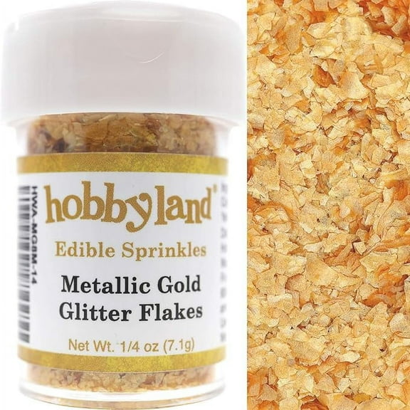 Hobbyland Edible Glittery Metallic Flakes (Metallic Gold, 1/4 oz)