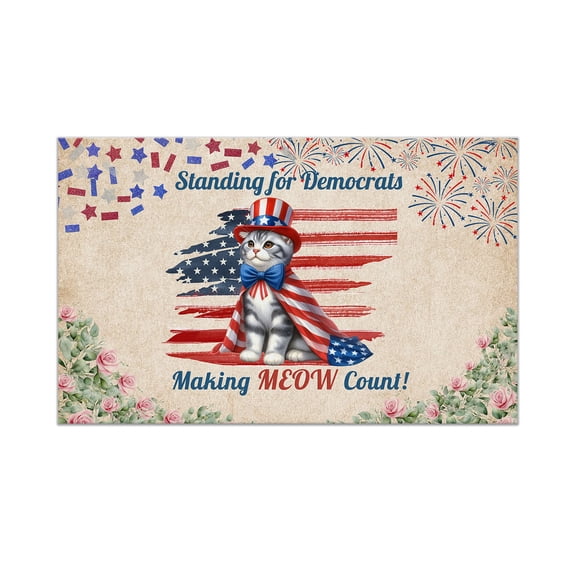 Democratic American Shorthair Cat Making Meow Count Election 2024 Doormat Cat Lover Kitten Owner Gifts Indoor Outdoor Welcome Mat - 01001