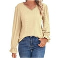 thumbnail image 4 of Kaemgyyd V Neck T Shirts for Women Plus-Size Lace Ruffle Long Sleeve Blouse Casual Hollow out Fashion Tunic Tops, 4 of 6