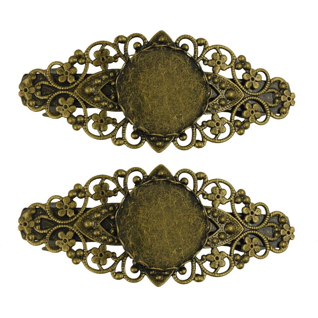 2 Pieces Bronze Flowers French Clip Hair Clip Cabochon Blank Setting Base
