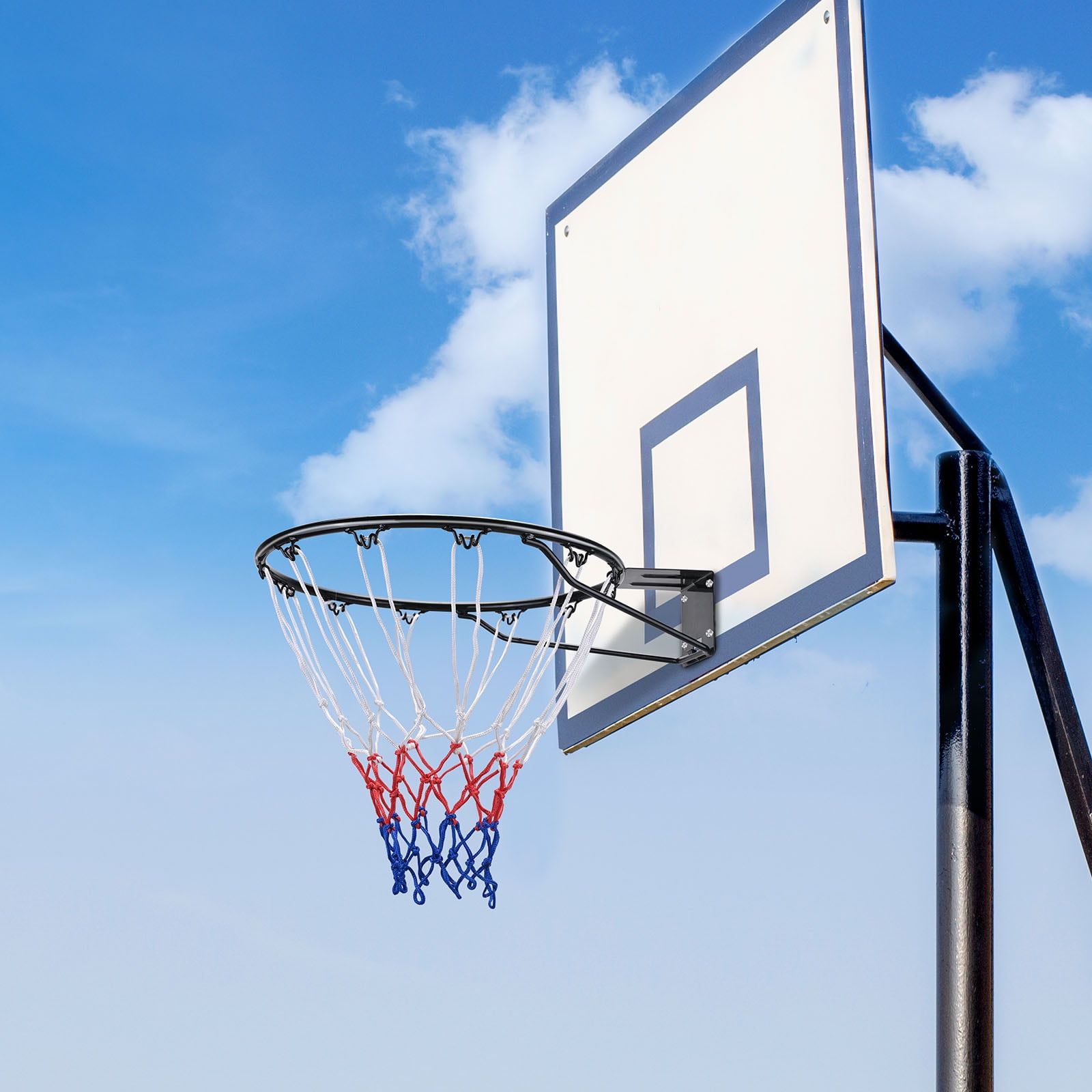 KFFKFF Basketball Goal, Attachable to Wall or Door, Robust Q235 Basketball Flex Rim Substitute with Net, Conventional 18" Indoor and Outdoor Suspended Basketball Hoop for Children and Adults