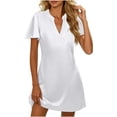 thumbnail image 2 of Dolkfu V-Neck Women'S Clothing Short Sleeve Mini White Faux-Wrap Dresses Modern Relaxed Fit Solid Cotton Blend Retro Vintage Garments White,Xxl, 2 of 6