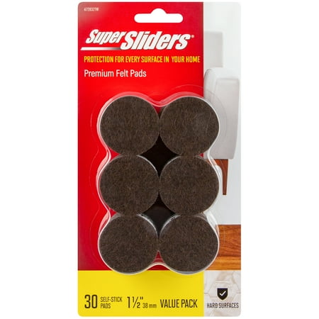 Super Sliders 1 1/2" Round Self Stick Felt Furniture Pad for Hardwood Brown, 30 Pack