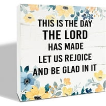 Zomyto 5x5 Inches Christian Sign, Decorative Wooden Box Sign, Spring Decor, Floral Decor, This is the Day the Lord has Made Sign