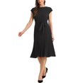 thumbnail image 4 of INSPIRE CHIC Women's Pleated Dress Crew Neck Sleeveless Tie Waist A-Line Dresses XS Black, 4 of 6