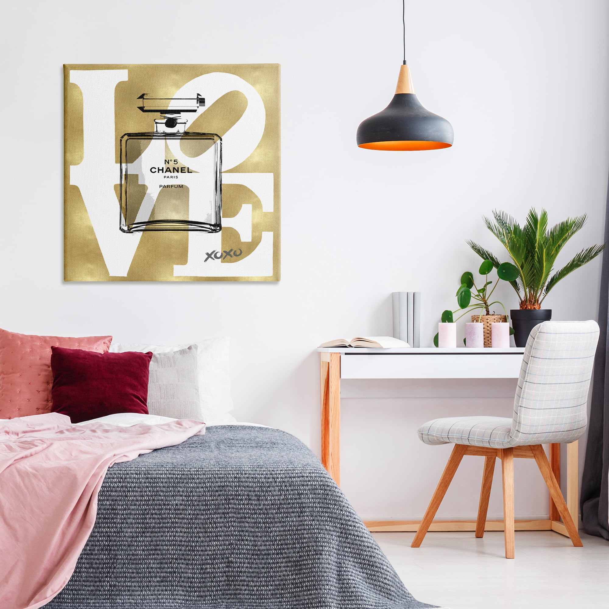 Stupell Industries Gold & White Love Perfume Fashion Painting Wrapped Canvas Art Print Wall Art, 36 x 36