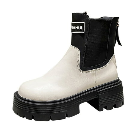 

Qufokar Knee High Boots for Women Low Heel Peep Toe Boots for Women Women Slip On Fashion Retro Toe Covering Thick Sole Boots Women Ankle Boots Keep Warm